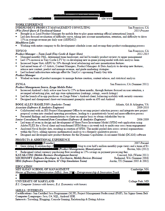 Meta product manager resume example