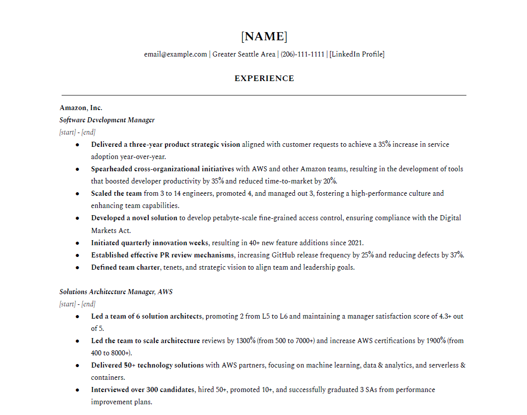 Amazon SDM resume example part 1